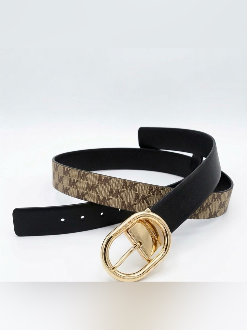 NWT• Michael Kors Reversible Belt M Black Monogram Gold Buckle